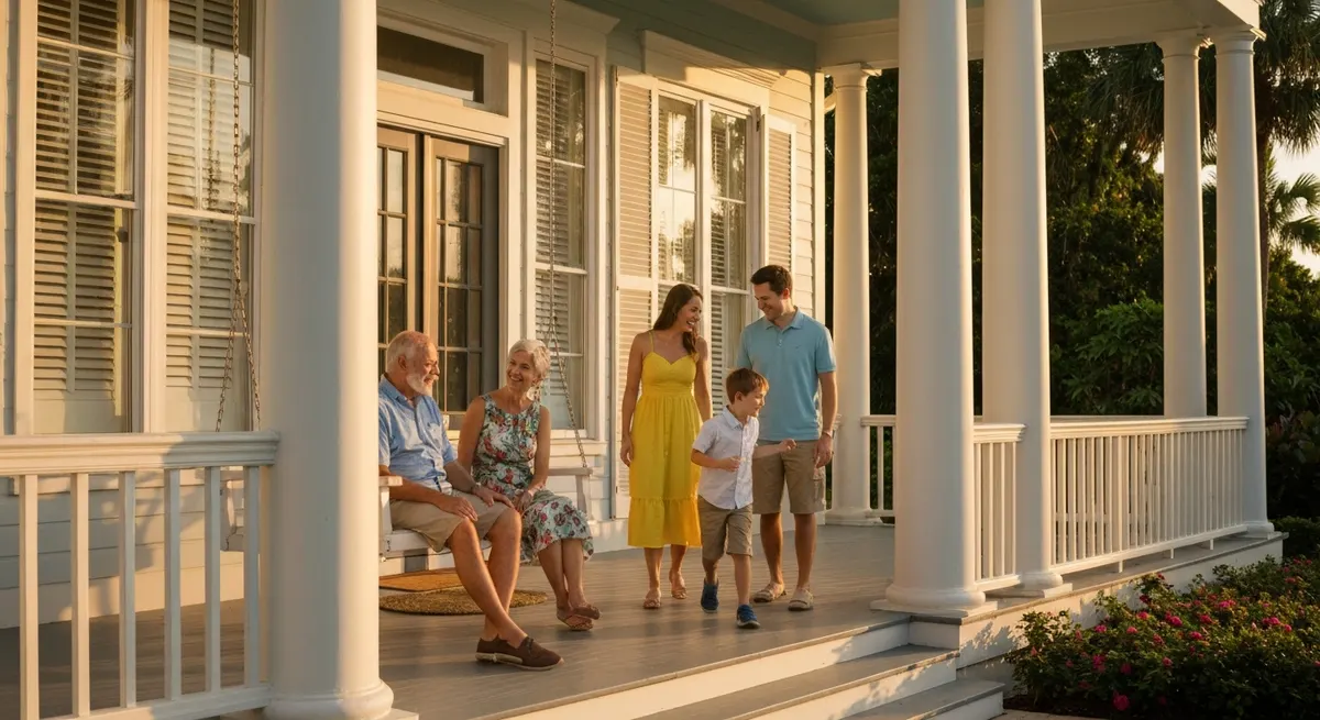Multigenerational family in front of a Florida home