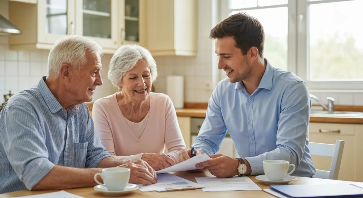 Senior couple reviewing reverse mortgage documents
