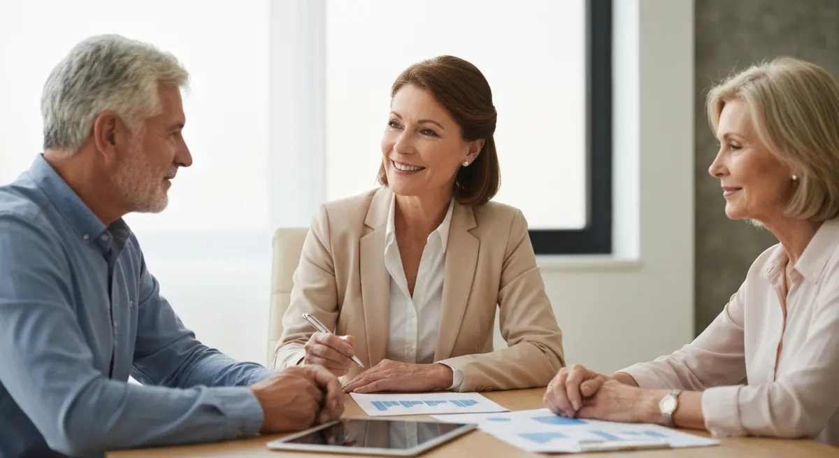 Financial advisor meeting with senior clients