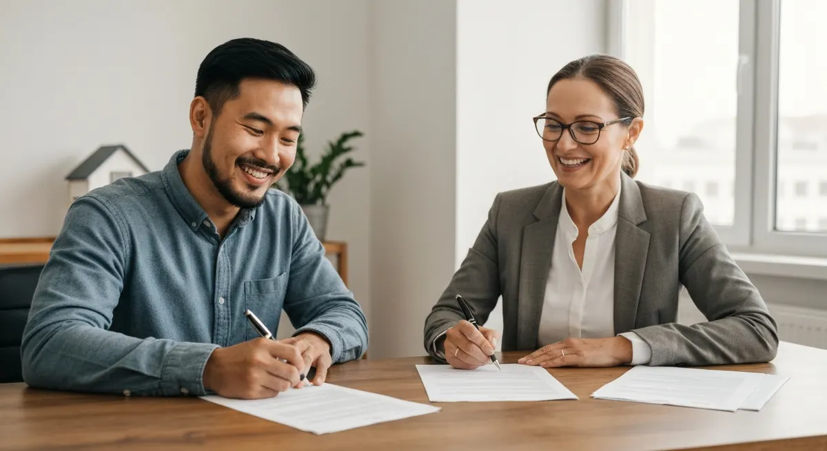 First-time buyer signing closing documents