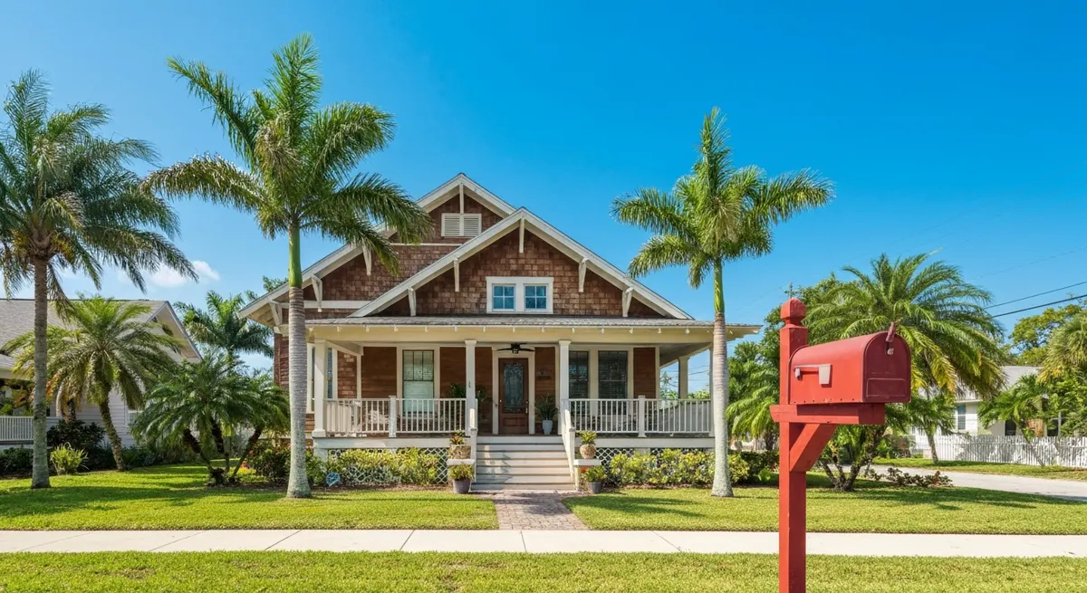 Classic Florida home with palm trees