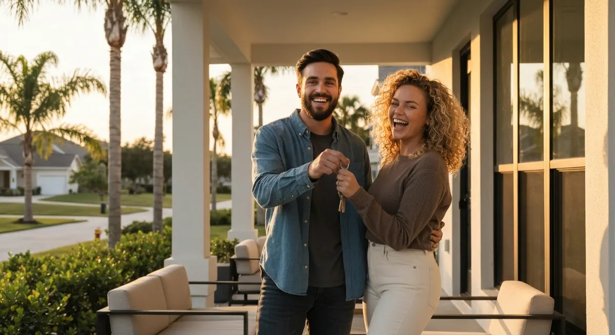 Young couple receiving keys to their first home
