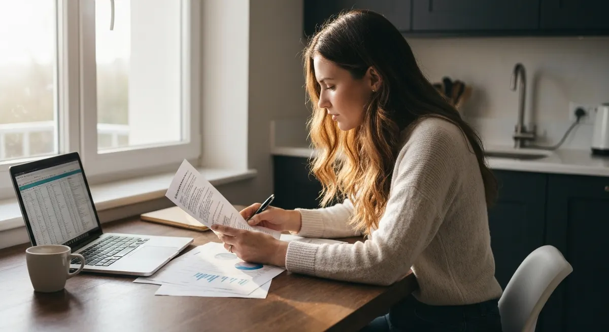 Person reviewing financial documents thoughtfully