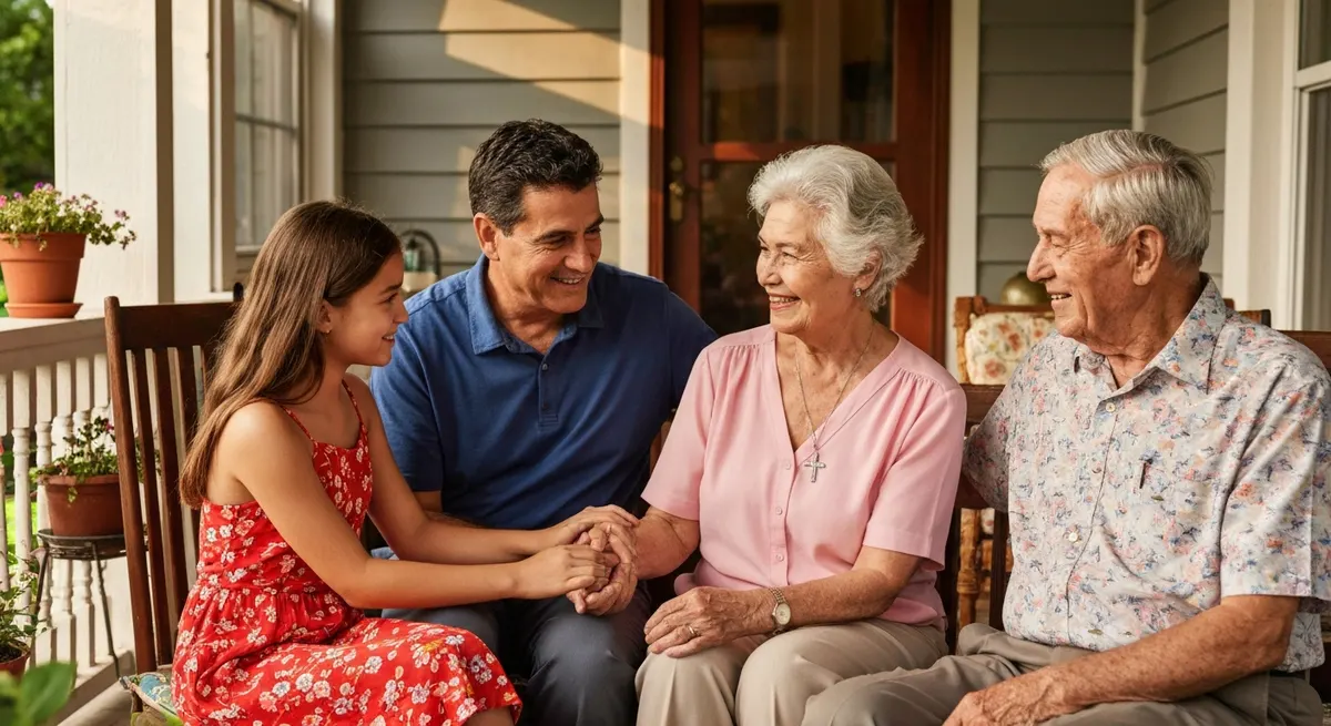 Adult children and senior parents in conversation