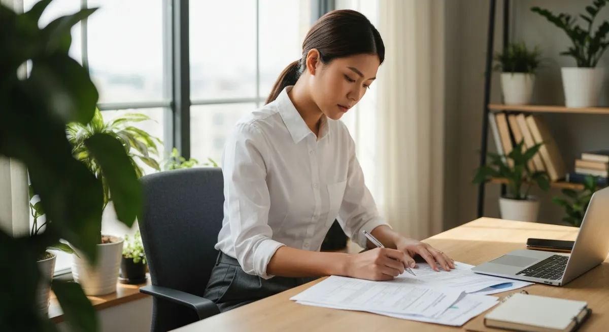 Self-employed person reviewing tax documents