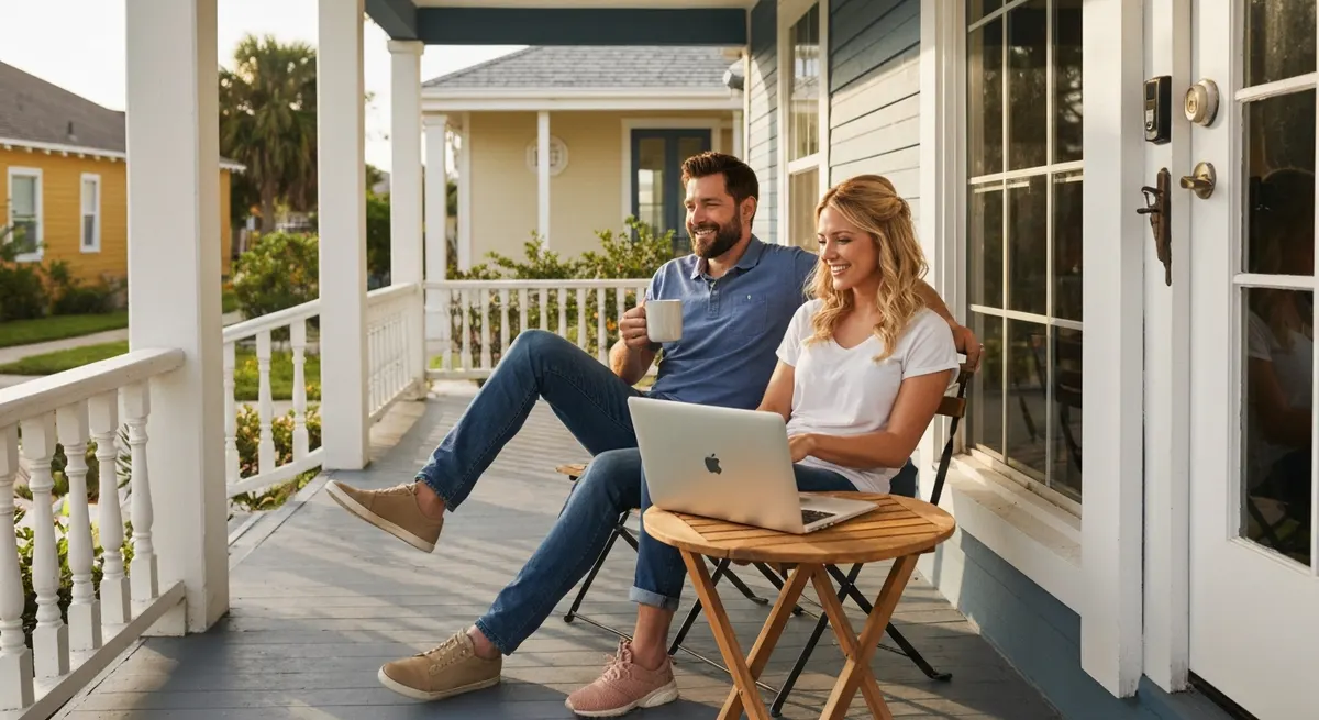 Millennial couple researching home purchase